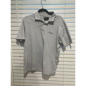 Bugatchi Ke'olu‎ Polo Shirt Medium White Palm Trees Print 8 Way Stretch Casual